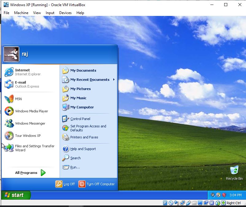 Windows XP ISO 32 bit on Virtual box virtual machine