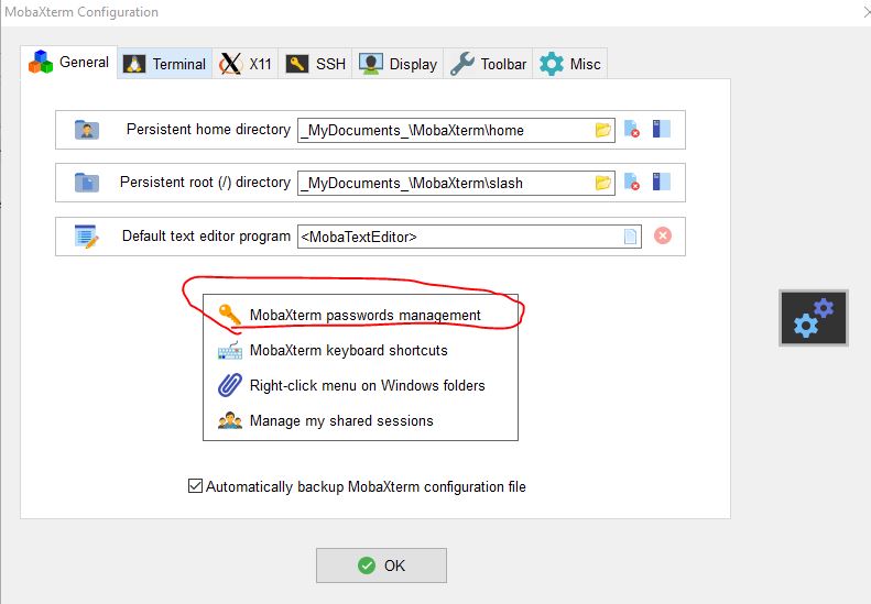mobaXterm password Management option