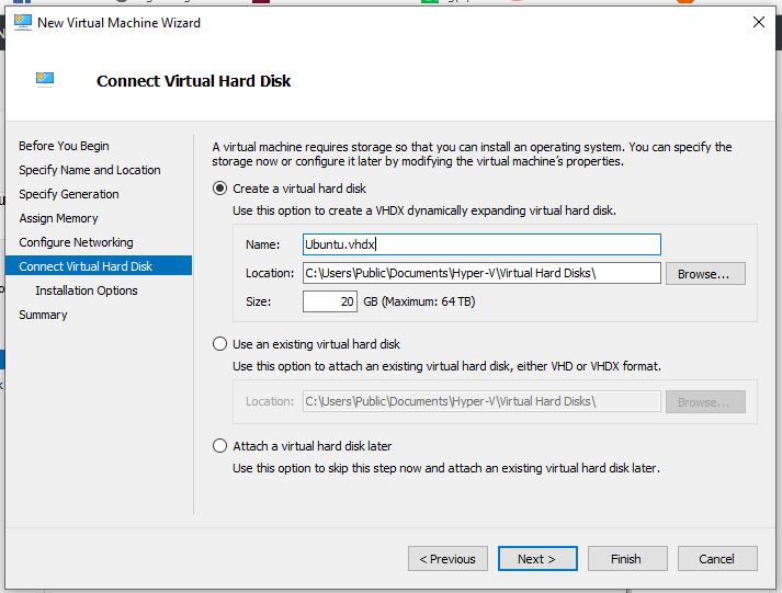 Create or connect virtual hard disk