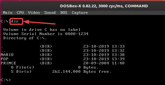 See the directory files using DOSBox