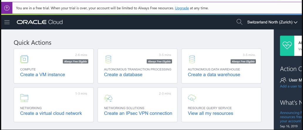 Oracle free cloud interface