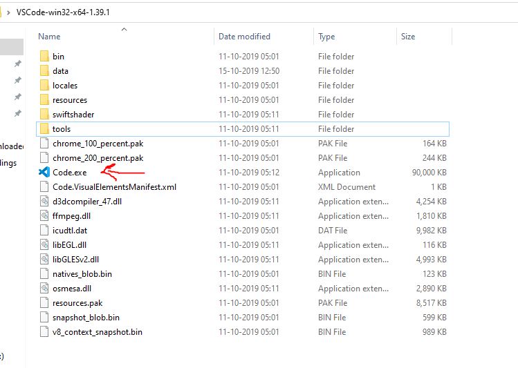 Run portable Visual studio code exectuable file