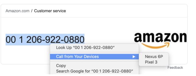 Select and send number to call on Android from PC
