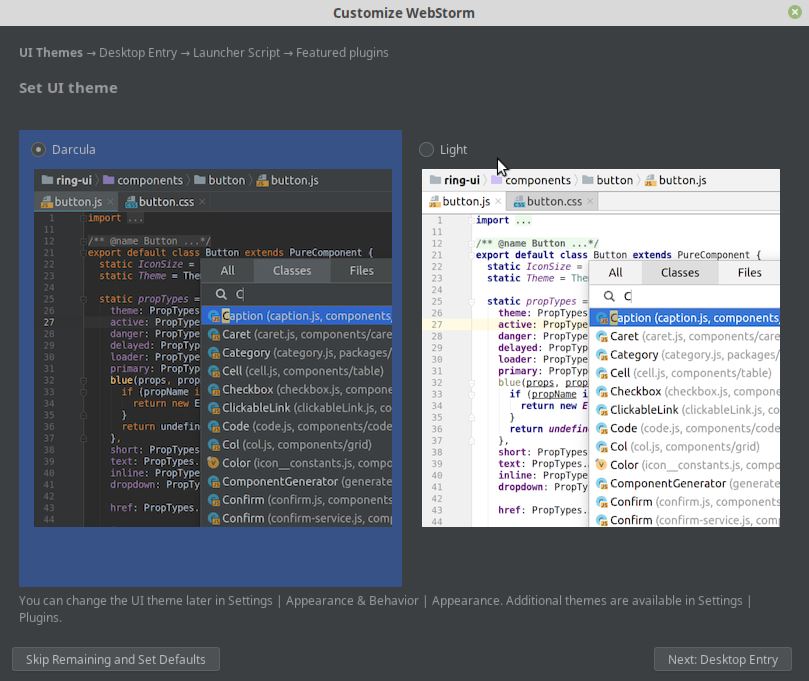 Select the Theme for WebStorm