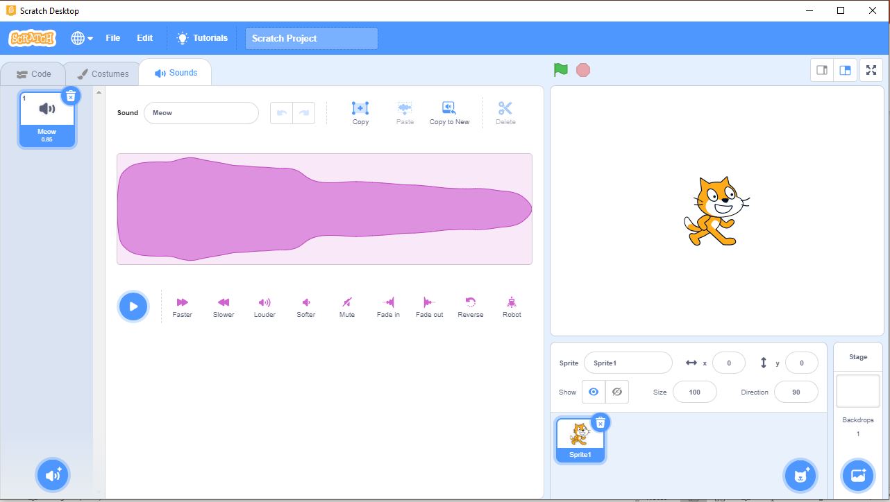 Adding and edting of sounds on scratch programming language