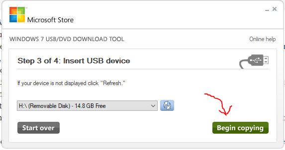 Begin copying ISO to USB drive