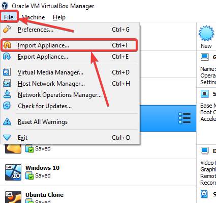 Import Appliance on Oracle Virtual Box