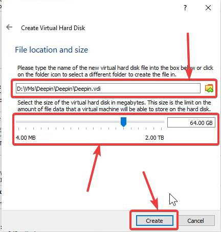 Deepin VDI file location and size