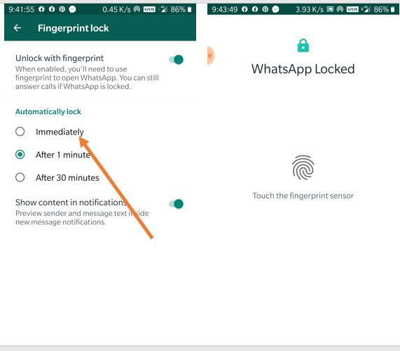 Enable fingerprint sensor on Whatsapp lock