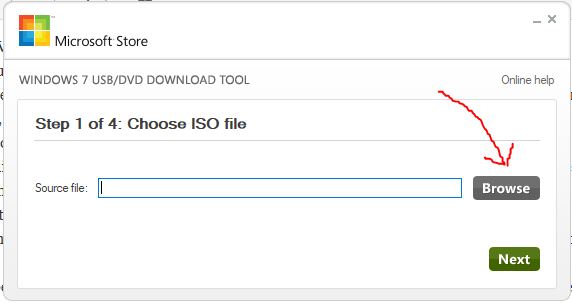 Insert ISO file in WIndows USB-DVD tool