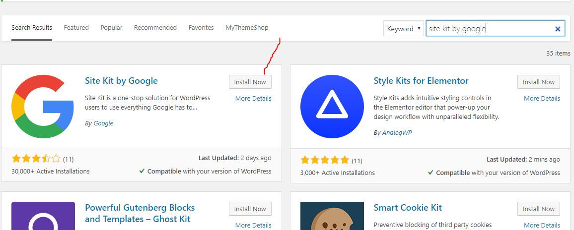 Install Site kit by Google plugin on WordPress