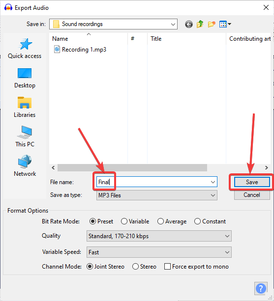 choose the location where you want to save the file
