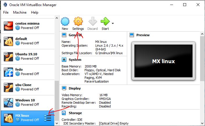 MX Linux settings VM