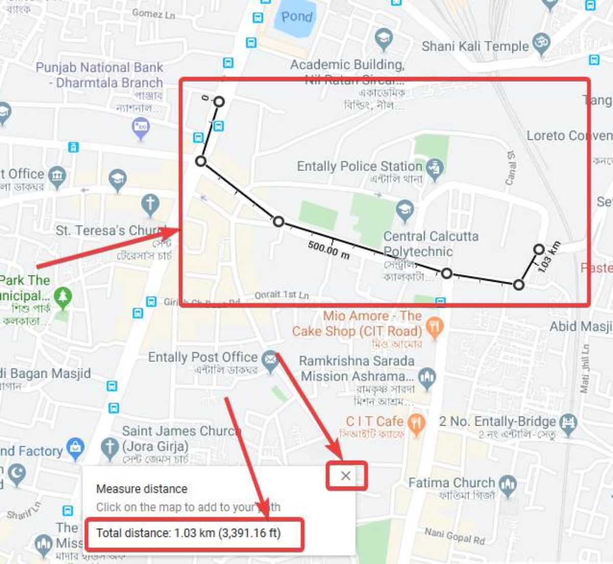 google maps distance from location to location