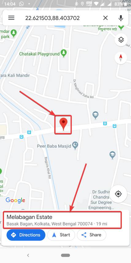 distance of location on Mobile using Google map app