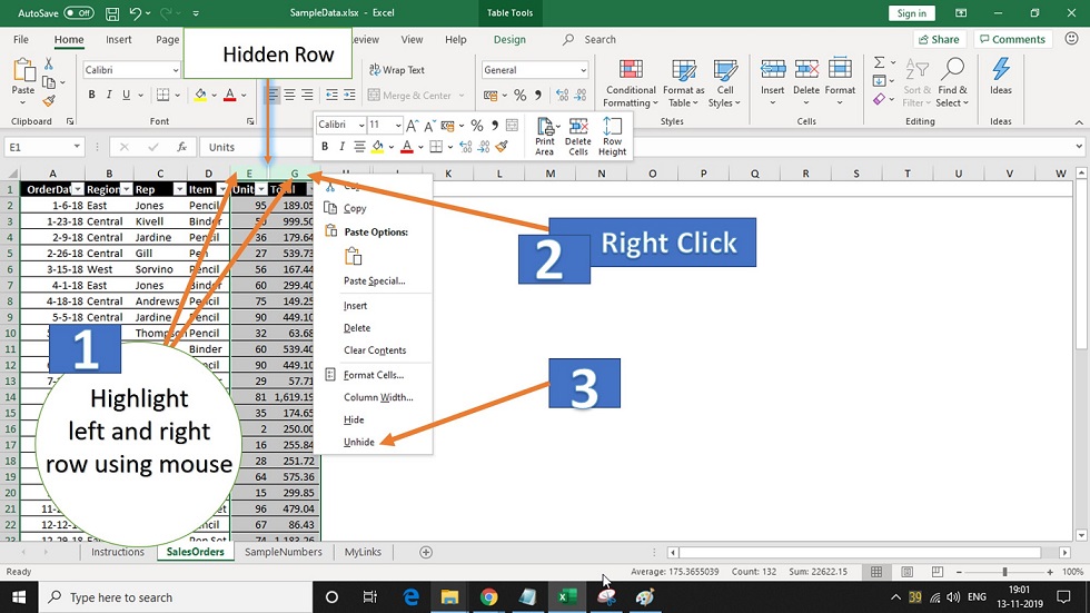 Unhide Rows in microsoft Excel sheets