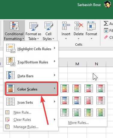 Other conditional formatting options - color scales