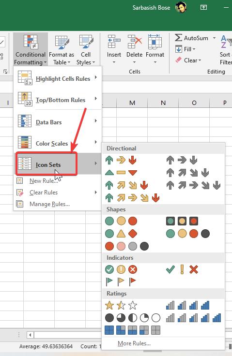 icon set for conditional formatting