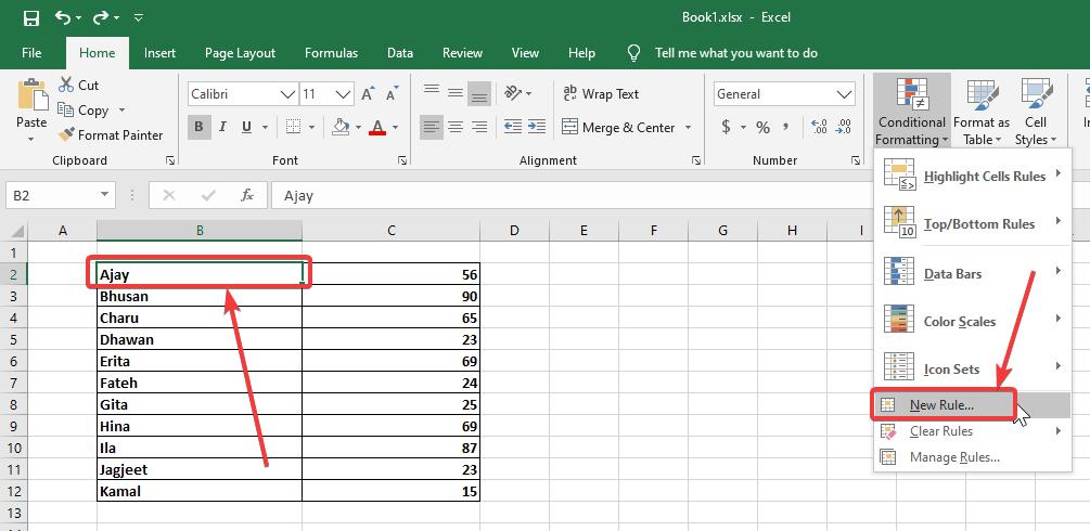 Use conditional formatting on Microsoft Excel 210