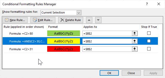 conditional formatting rules manager