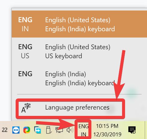 Language preferences window 10
