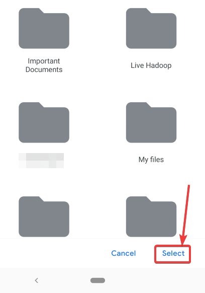 Select the Google Drive folder to create a shortcut 