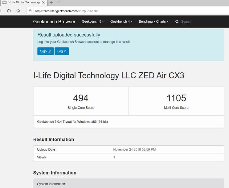 Life Digital Zed AIR CX3 2019 Geekbench score review-min
