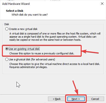 Use an existing virtual disk