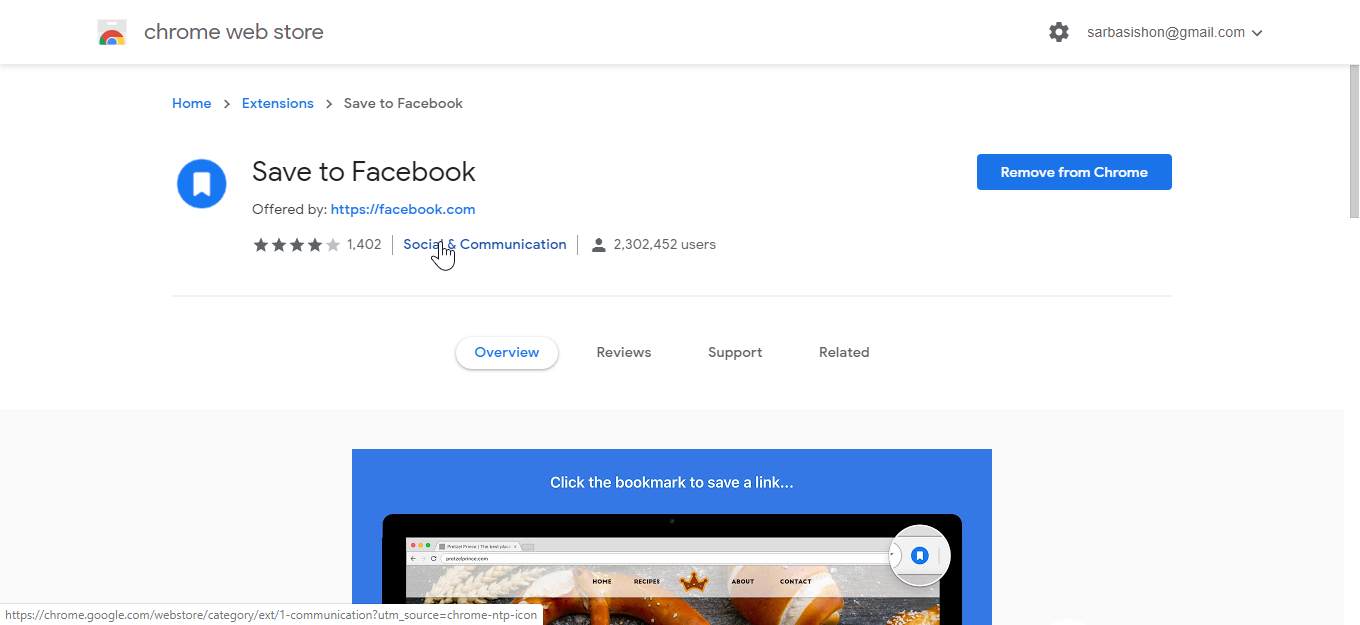 Save to Facebook extension on Chrome 10