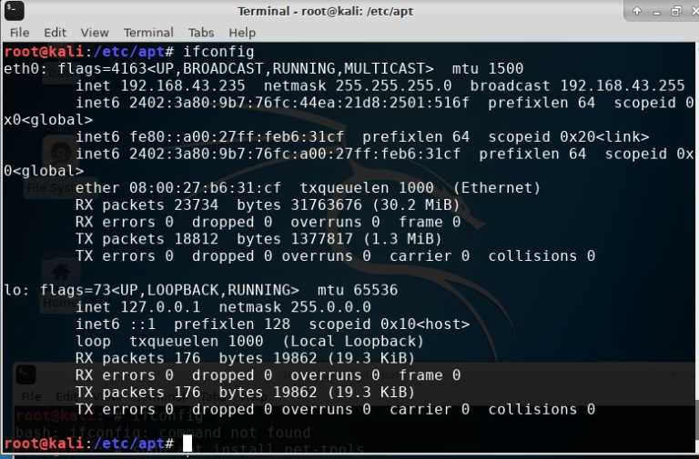 Solve Kali Linux Error Bash Ifconfig Command Not Found H2s Media
