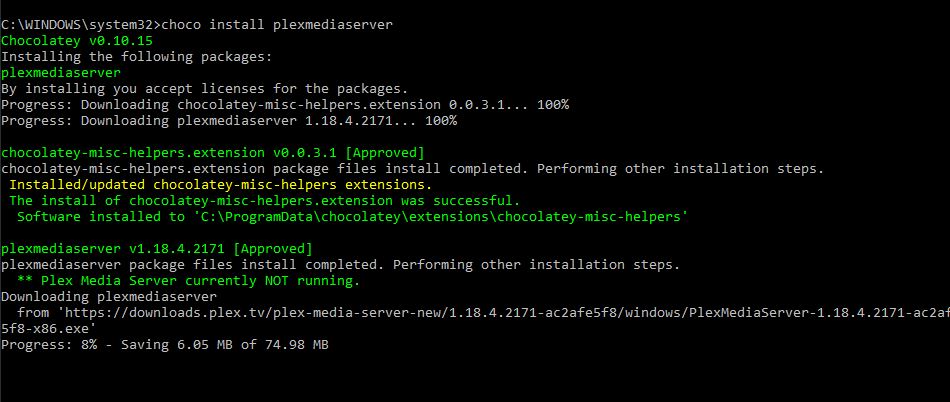 Choco command to install Plex Media server