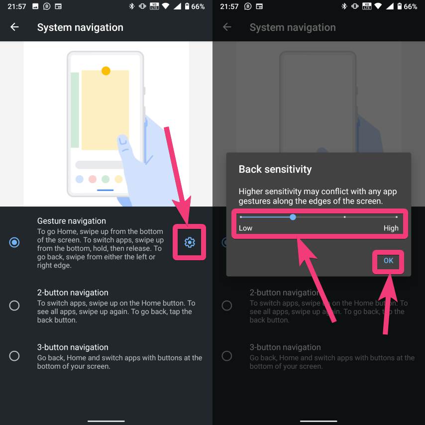 Enable gesture navigation on Android 10 70 80