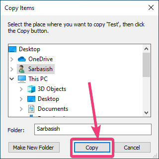 Select the desired location to copy or move the file