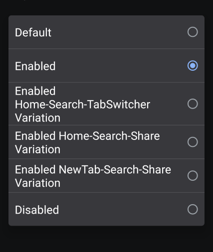 options to configure the Chrome Duet menu