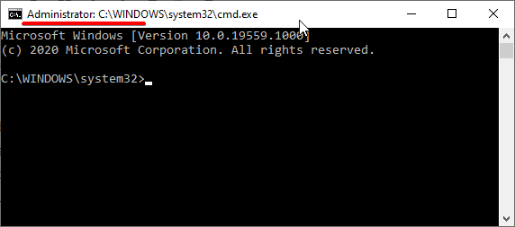Command prompt under Administrative rights