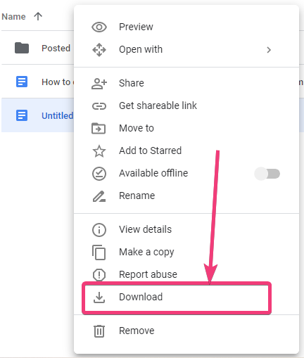 Download GDocs in Doc, PDF, XLX and more