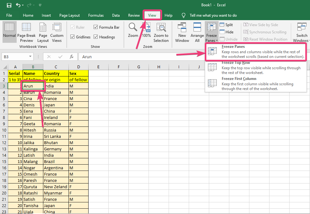 Freeze panes on Excel and Sheets 30