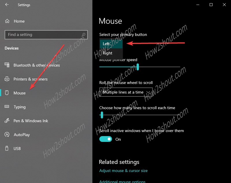 Chnage the primary mouse click left to right or vice versa in Windows 10