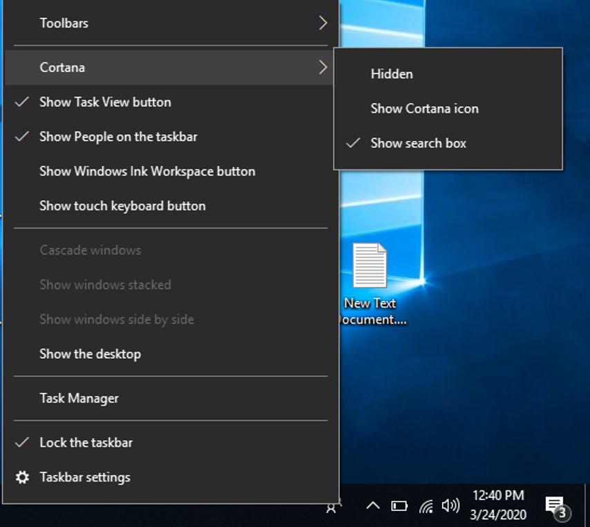 Hide Cortana on Windows 10