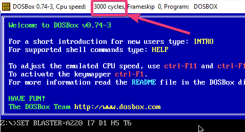 Increase or decrease clock cycle on DOSBox 