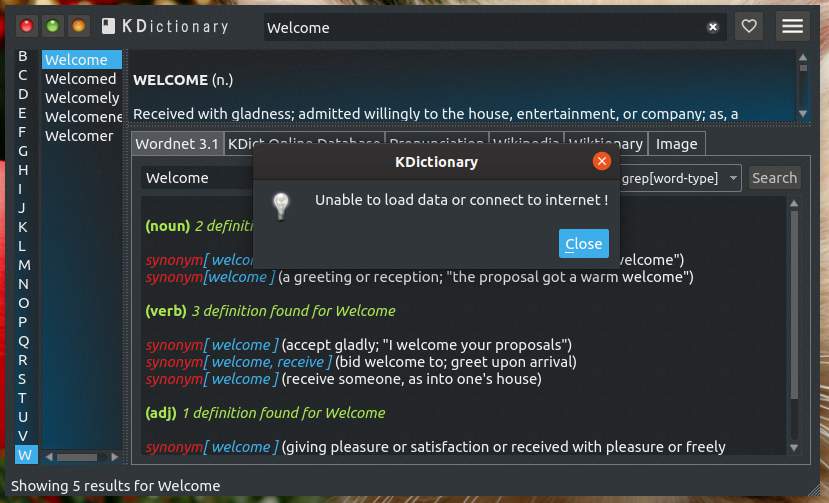 offline K dictionary app interface on Ubuntu Linux