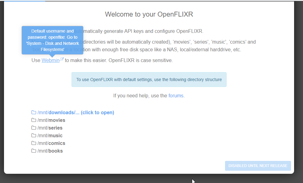 OpenFlixr folder setup Settings