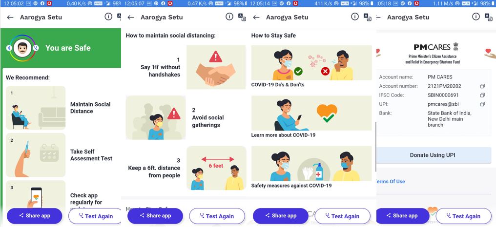 Aarogaya Setu app Interface 