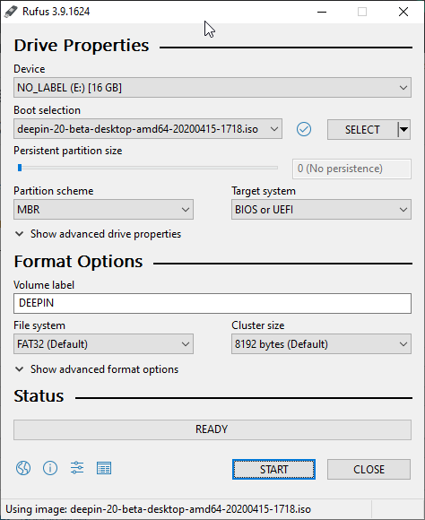 Create Deepin 20 Linux bootable USB drive