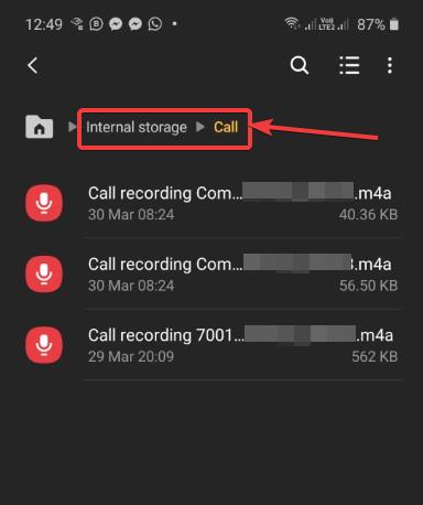 internal storage call recording folder