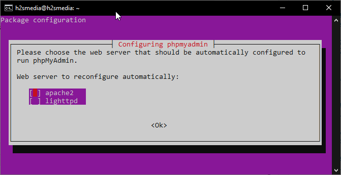 Select web server for phpmyadmin