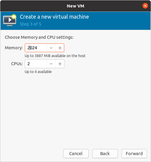 Setting up of RAM and Virtual CPU