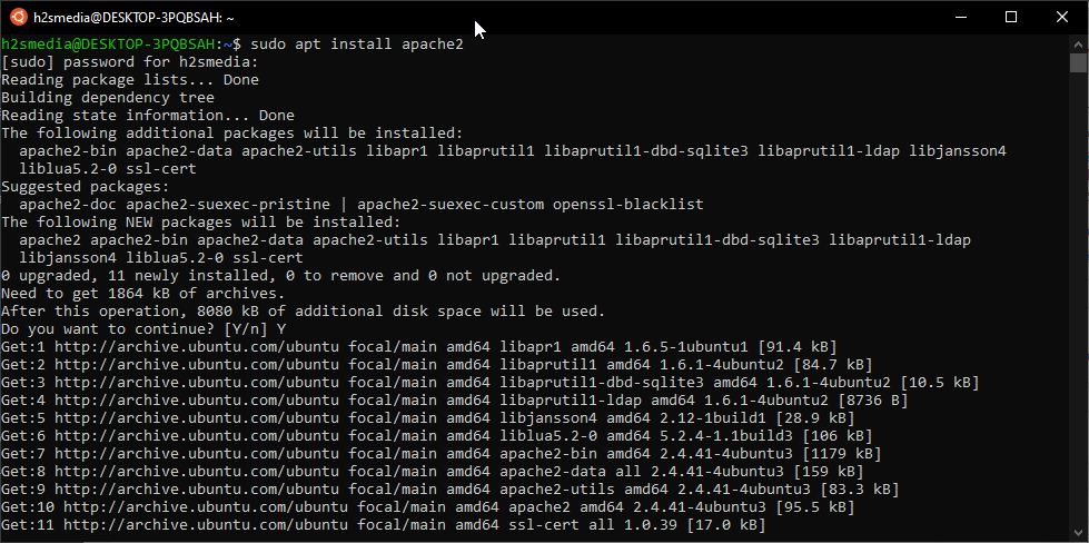 Ubuntu 20.04 WSL Apache web server installation