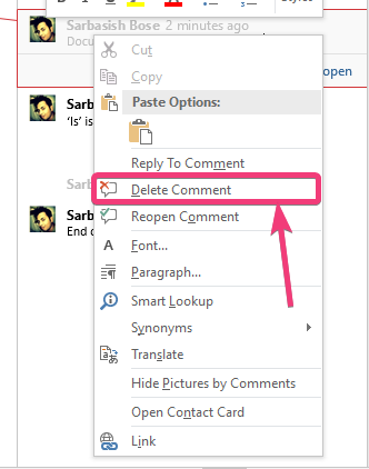 Delete Comment Microsoft Word  