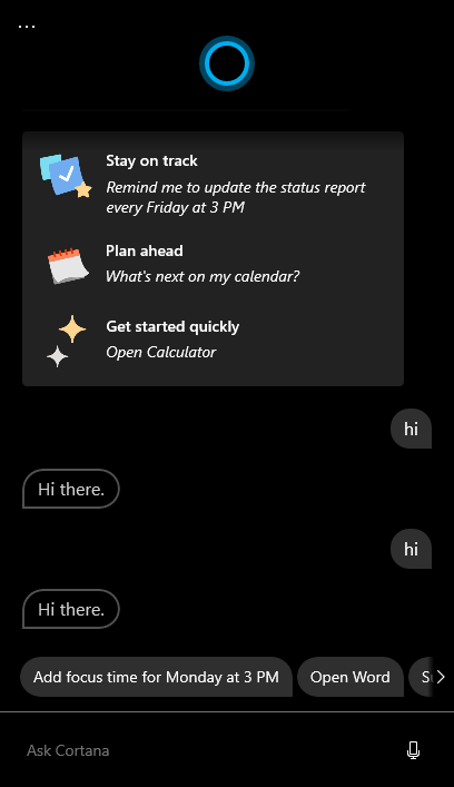 Chat interface on Cortana